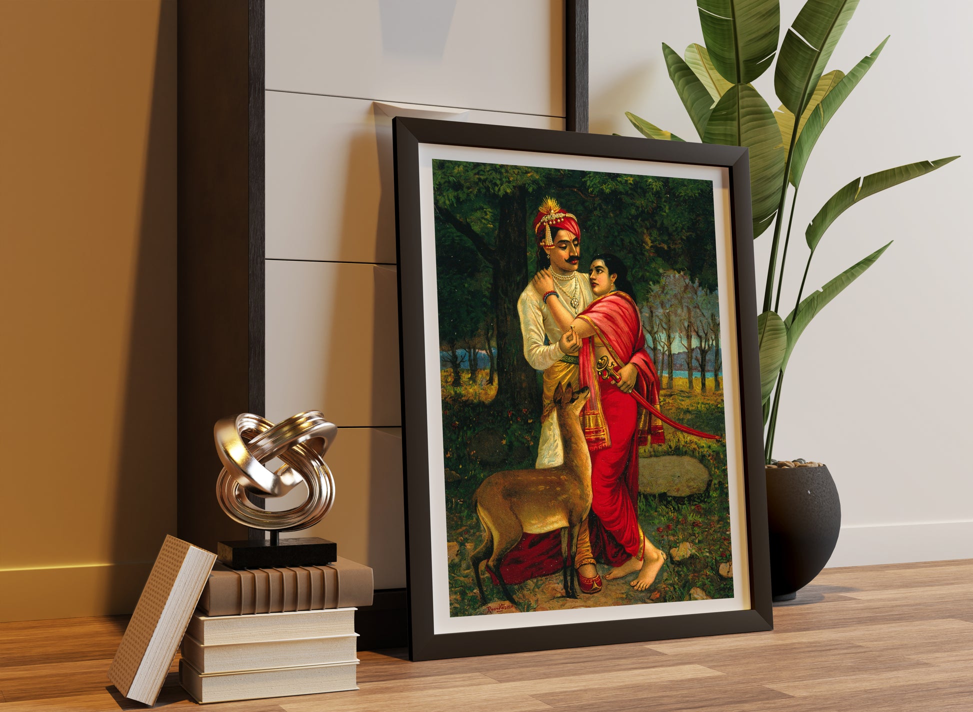King Dushyanta proposing marriage with a ring to Shakuntala by Raja Ravi Varma Wall Art Painting for Home Decor 
