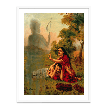 Savitri pleading with Yama for her husband, Satyavan's life by Raja Ravi Varma Wall Painting