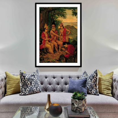 Ahalya the nymph being released from a curse by Rama and Lakshman by Raja Ravi Varma Wall Art