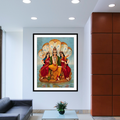 Vishnu with his two wives wall decor painting
