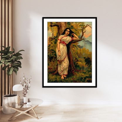 Ahalya leaning on a tree painting for living room decor