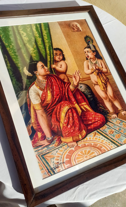 Yasoda glimpses the whole universe inside Krishna's mouth by Raja Ravi Varma Wall Art