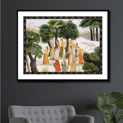 The Gopis Search for Krishna from a Bhagavata Purana Framed Wall Art Painting