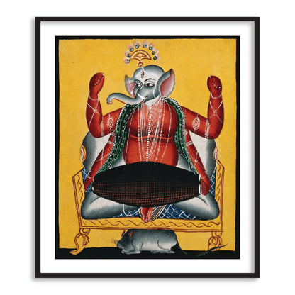 Ganesh Playing the Dholak Kailghat Art Framed Wall Art