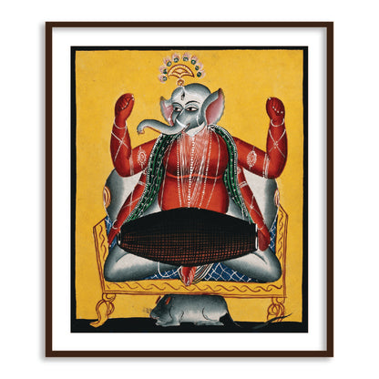 Ganesh Playing the Dholak Kailghat Art Framed Wall Art