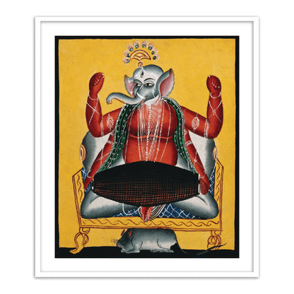 Ganesh Playing the Dholak Kailghat Art Framed Wall Art