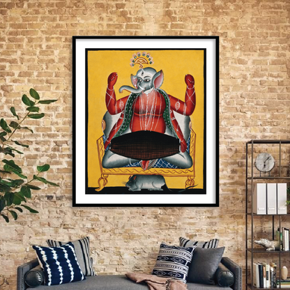 Ganesh Playing the Dholak Kailghat Art Framed Wall Art