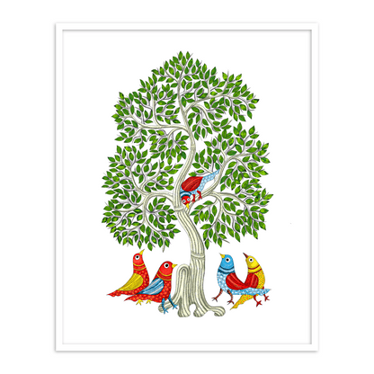 Birds under The Tree Gond Art Painting | Arts of India