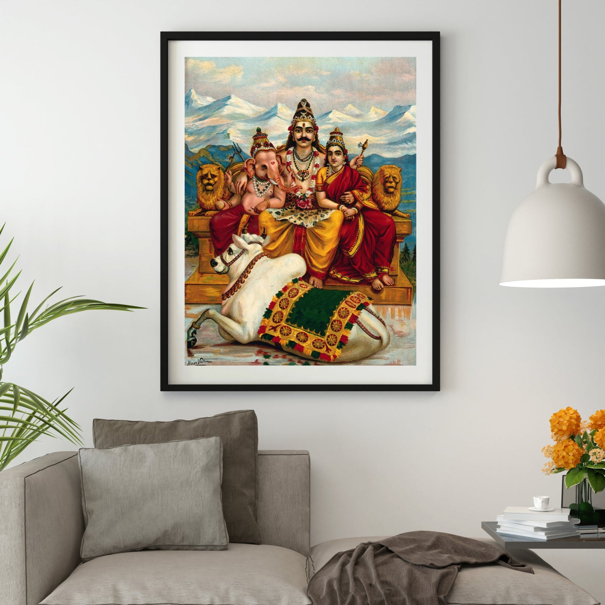 Shiva, Parvati and Ganesha Painting for Pooja and Home Decor Indian Home