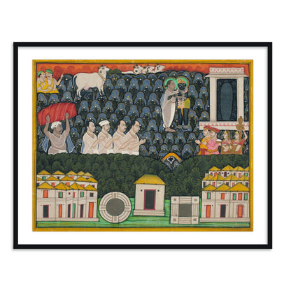 Pratham Milan, Shrinathji revealing himself to Vallabhacharya on Mount Govardhan Framed Wall Art