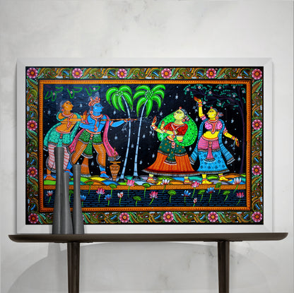 The Krishna Playing Holi with Gopiya Pattachitra Painting Framed Wall Art