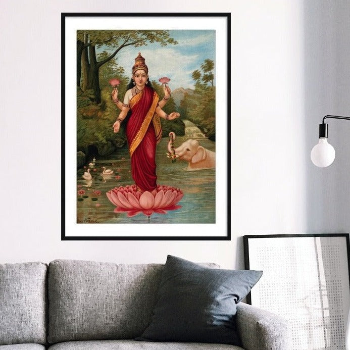 Lakshmi on her Lotus by Raja Ravi Varma | Wall Art Painting