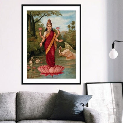 Sitting lakshmi painting for pooja by Raja Ravi Varma