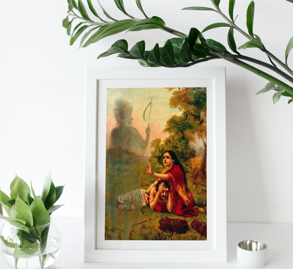 Savitri pleading with Yama for her husband, Satyavan's life by Raja Ravi Varma Wall Painting